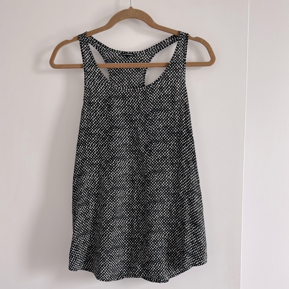 Vintage Club Monaco Silk Polka Dot black white racer back tan top